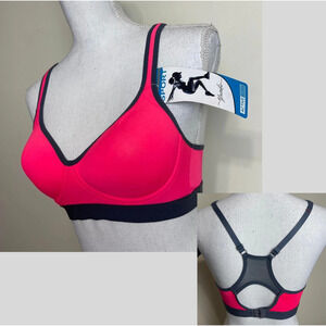 SIZE 34C Youmita Athletic Sports Bra PADDED Wireless Keyhole Racerback CORAL-GRY